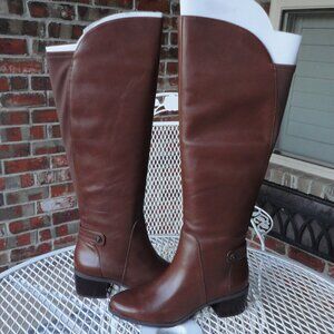 ANNE KLEIN "Akjela" Women's Knee High Brown Leather Riding Boots Size 7